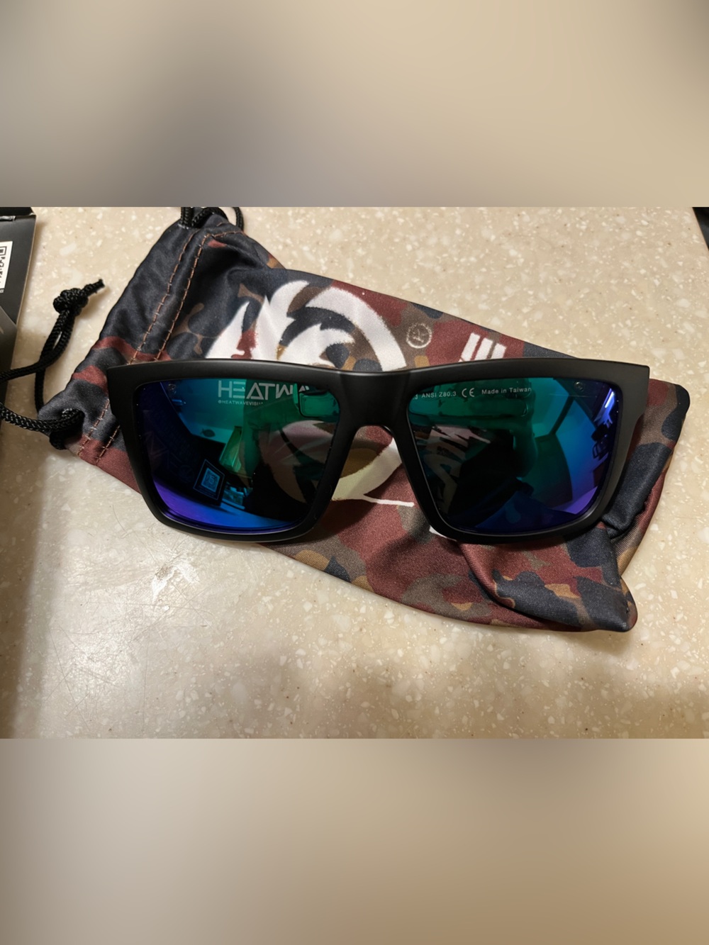 Men’s Black Frame Sunglasses with Blue-Green Mirrored Lenses